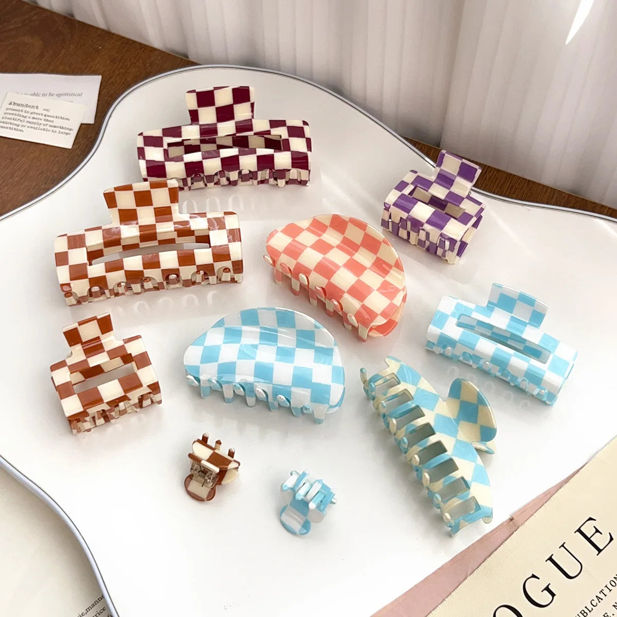 Wholesale 5cm-10.5cm Checker Board Hair Claw Clip Fashion Checkerboard Hair Clip Candy Color Women Claw