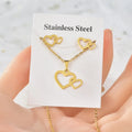 Bulk Fashion Jewelry  love Geometric Gold Plated Stainless Steel Heart Earrings Necklace Set