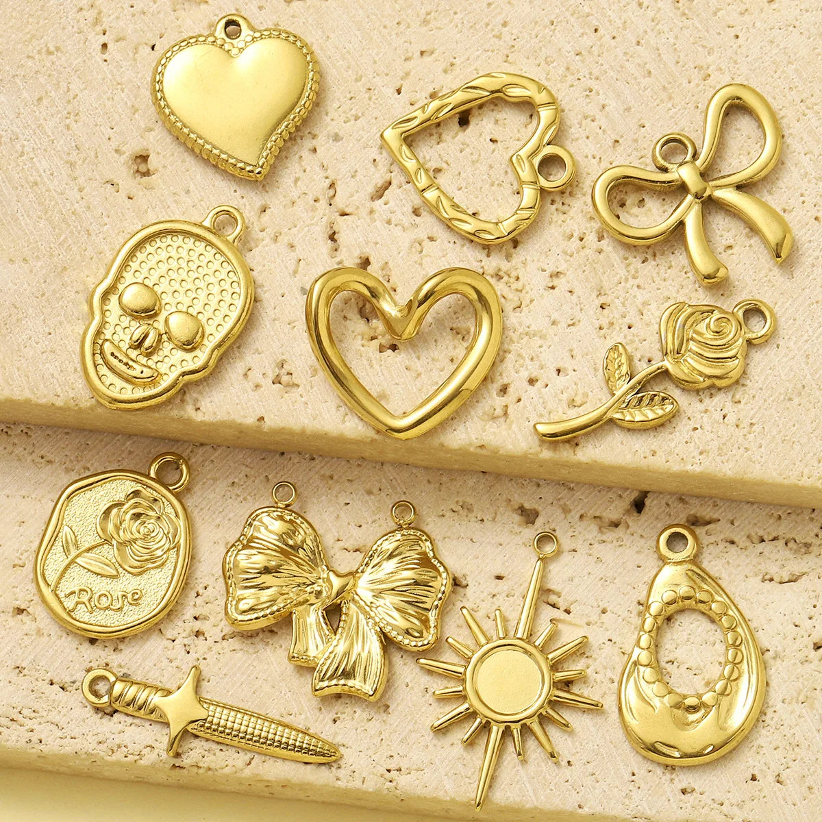 Beimai OEM Accessories Heart Bow Roses Waterproof Stainless Steel DIY Pendant Jewelry Classic Style for Children