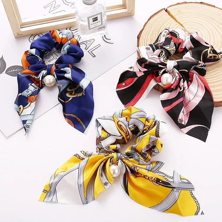 Wholesale Fabric Hair Band Elastic Bowknot Hair for Women Girls Flower Color Pearl Scrunchies Scrunchies Hair Ties