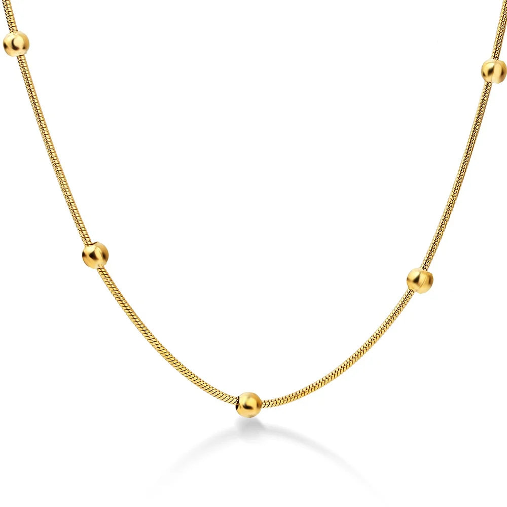 Round Ball Snake Pendant Necklace 316L Stainless Steel Gold-color Link Chain Necklace Fashion Jewelry for Women or Men