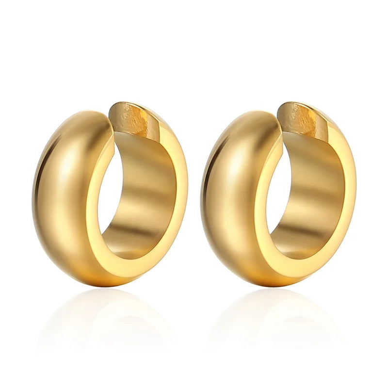 Fashion Non Pierced Clip-on Cuff Stainless Steel Jewelry Women 18K Gold Plated Oval No Piercing Ear Hole Cuff Clip on Earrings