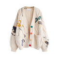 Knitted Cardigan for Women Wholesale Street Wear Fashion Long Sleeve Cotton Sweater for Ladies Embroidered Thick Knit Cardigan
