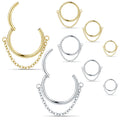316L Stainless Steel Gold Hinged Segment Hoop Nose Septum Ring Clicker Nose Helix Ear Piercings With Dangle Chain