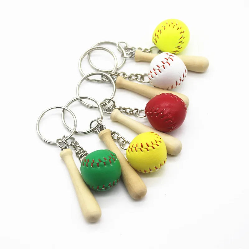 Handmade Keychain White Yellow Small Baseball Bat Pendant Softball Sport Bag Accessory 2*4.5 CM Made of Durable Metal Alloy