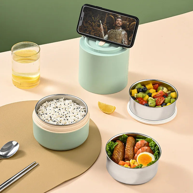 304stainless Steel Reusable Round Picnic Thermos Bento Food Flask Warmers Insulated Container Leakproof Metal Lunch Box with Bag