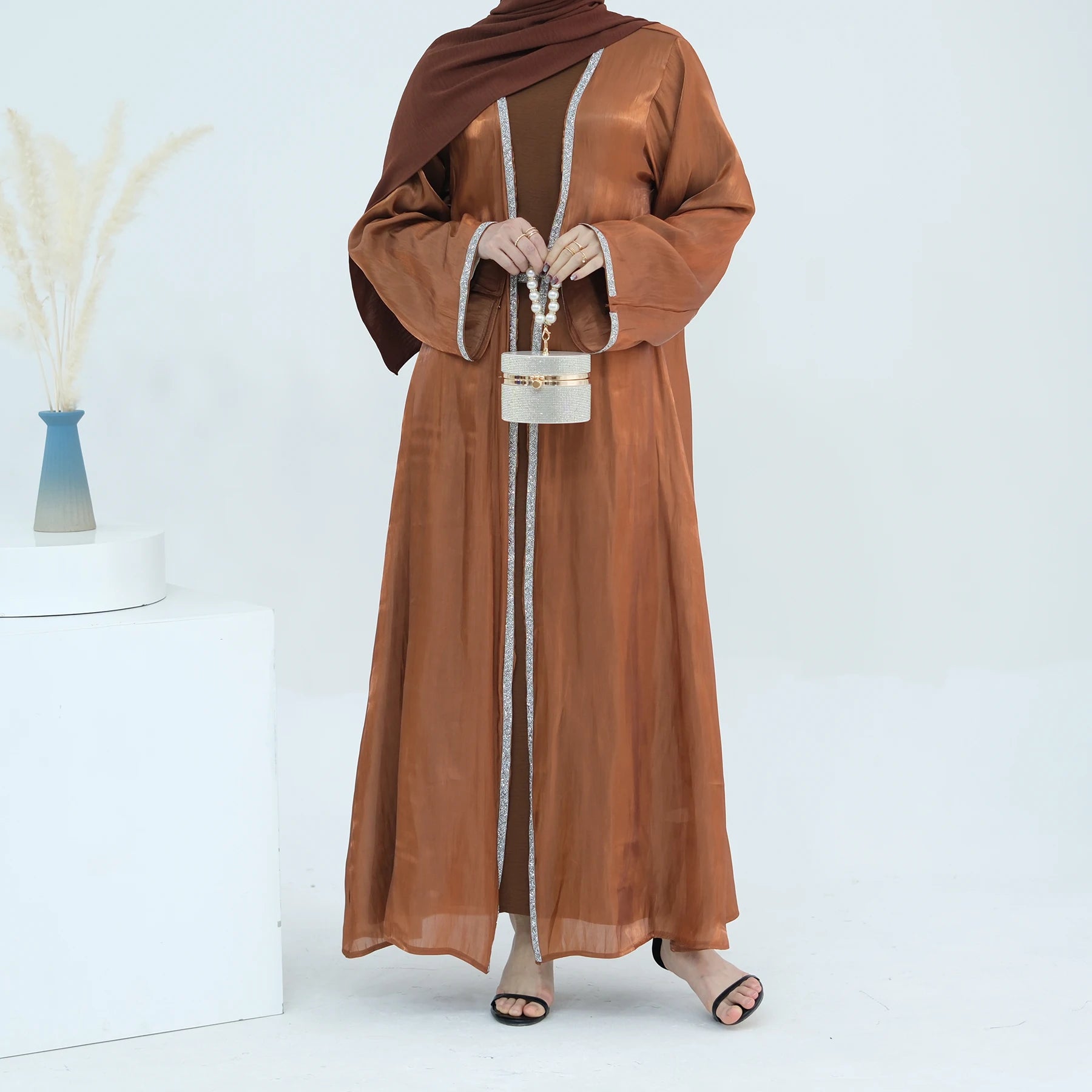 Mexizo Modest Women's Abaya Cardigan Islamic Clothing Shiny Dubai Style Plus Size Wholesale Dress for Muslim Women