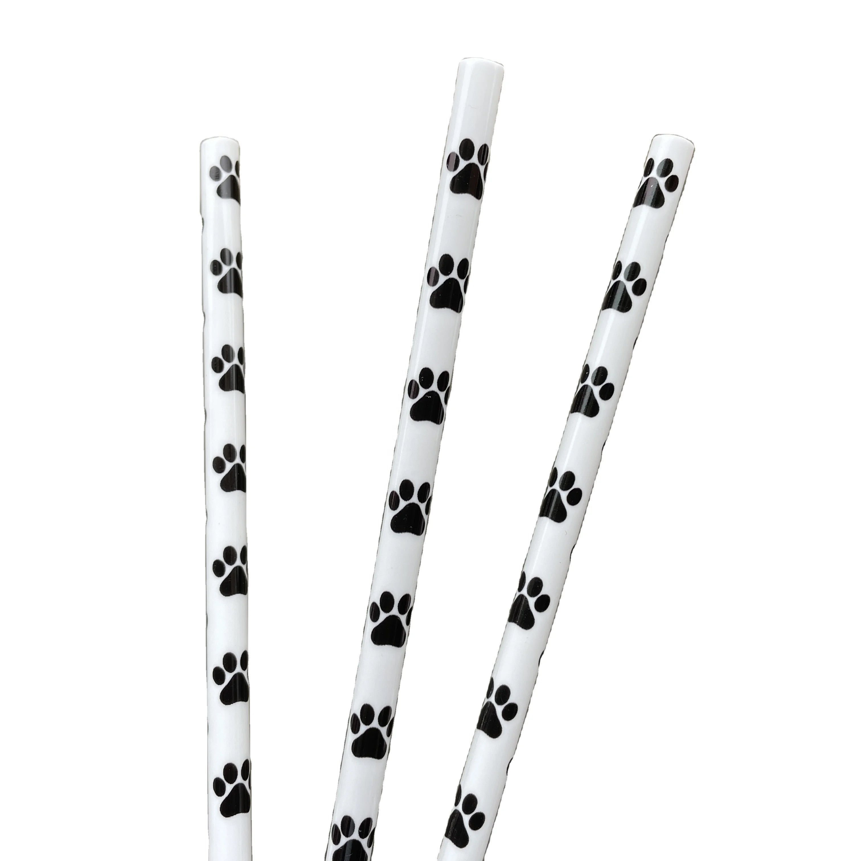 Wholesale Custom Eco-Friendly Stainless Steel Reusable Drinking Paw Print Cheetah White Black Leopard Animal Fashion Straws