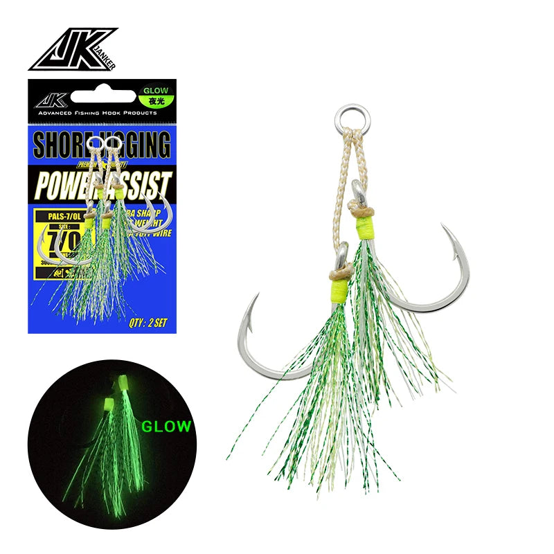 JK Fishing PALS Heavy Duty Twin Single Barbed Hook Set High Carbon Steel Anti-Rust Accessories Sea Assisted Hooks Fishing