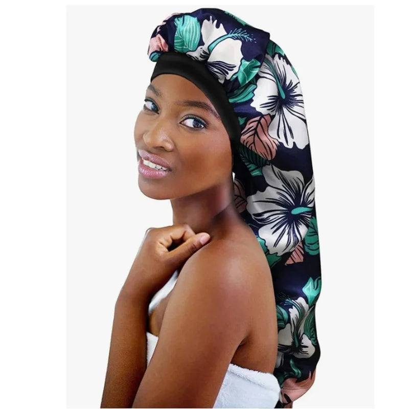 Long Satin Bonnet Extra Large Sleep Cap Elastic Band Silk Night Sleep Hat for Women Long Curly Hair Braids