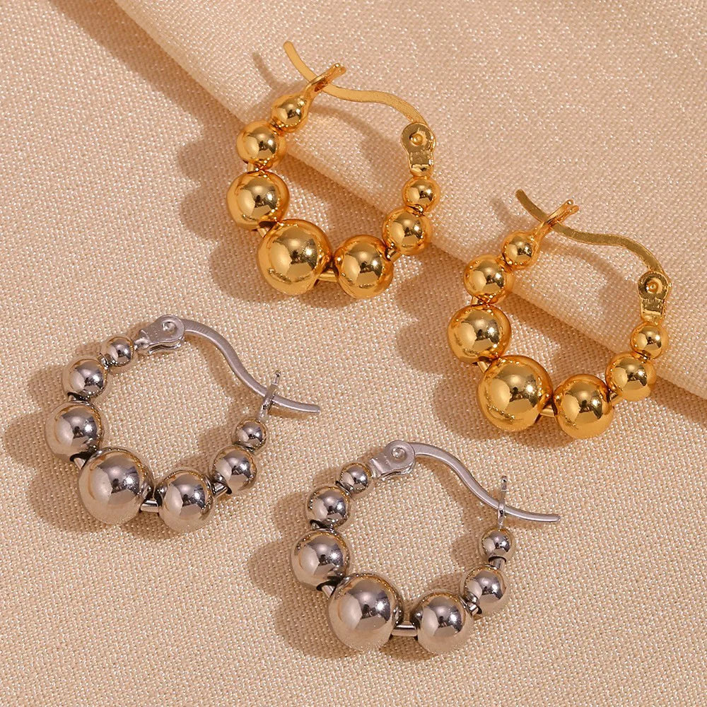 Fashion Stainless Steel Hoop Earrings 18K Gold Plated Earrings Handmade Beaded Earrings