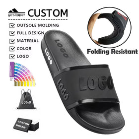 Custom Your Brand Slides Slippers Folding Resistant PVC Custom Logo Sandals for Promotional Summer Beach Ladies Sandals