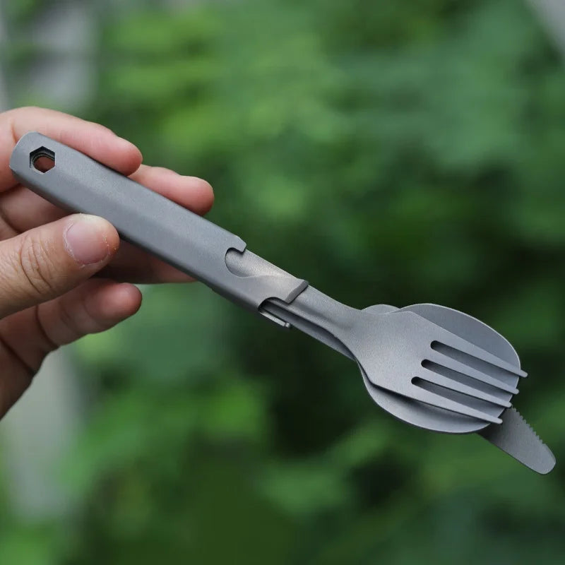 Titanium Flatware Knife Fork Spoon Bottle Opener 4 Pieces Tableware Set Lightweight Camping Utility Cutlery Set