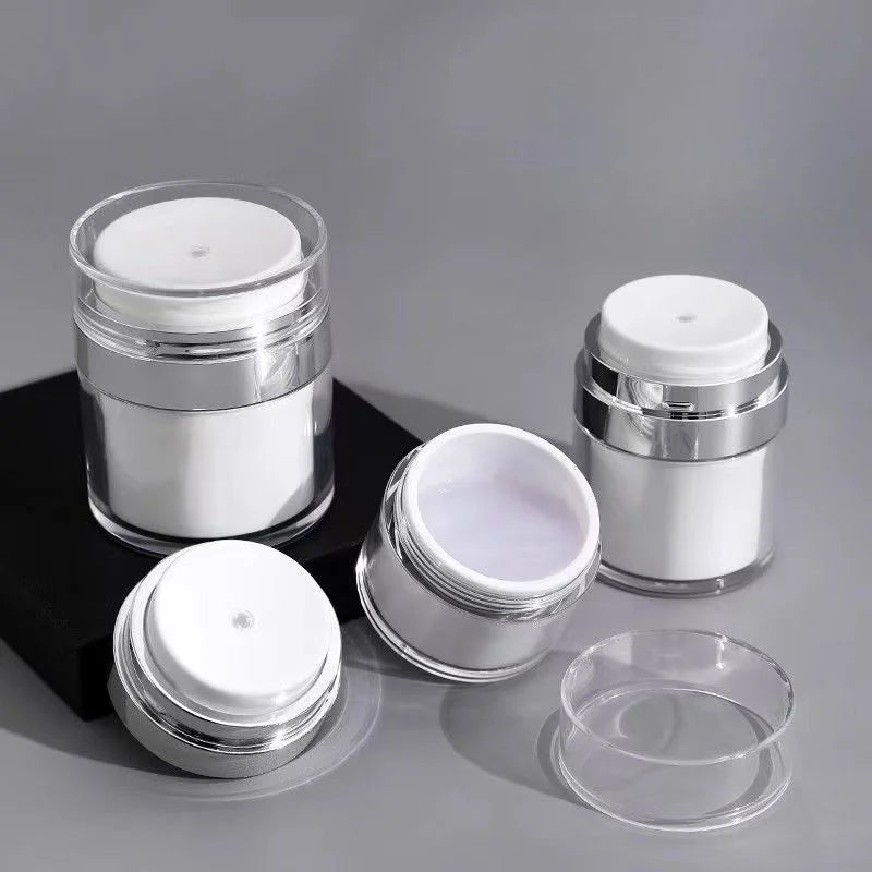 50ml White Silver Plastic Acrylic Empty Airless Pump Cream Jar with Custom Logo for Skin Care & Eye Cream Lotion Cosmetic
