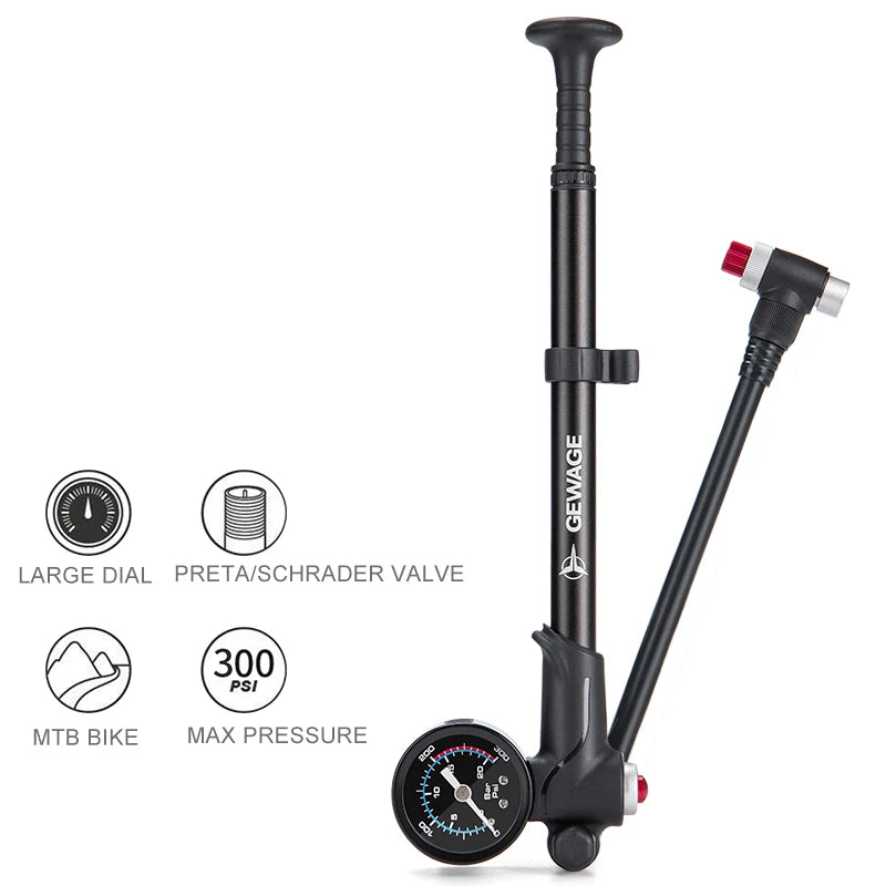 Mini Aluminum Alloy Portable Bike Pump High Pressure 300 PSI Schrader Valve Gauge Tire Shock Fork Inflator