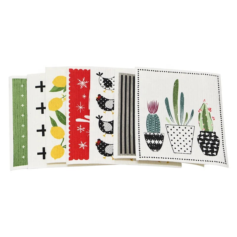 Cellulose Sponge Cloth Eco-Friendly Reusable Cleaning Cloths for Kitchen Absorbent Dish Cloth