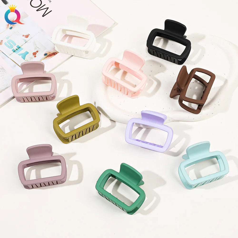 QIYUE Small Size Plastic Hollow Hair Claw Clip Solid Color Square Hair Styling Tool