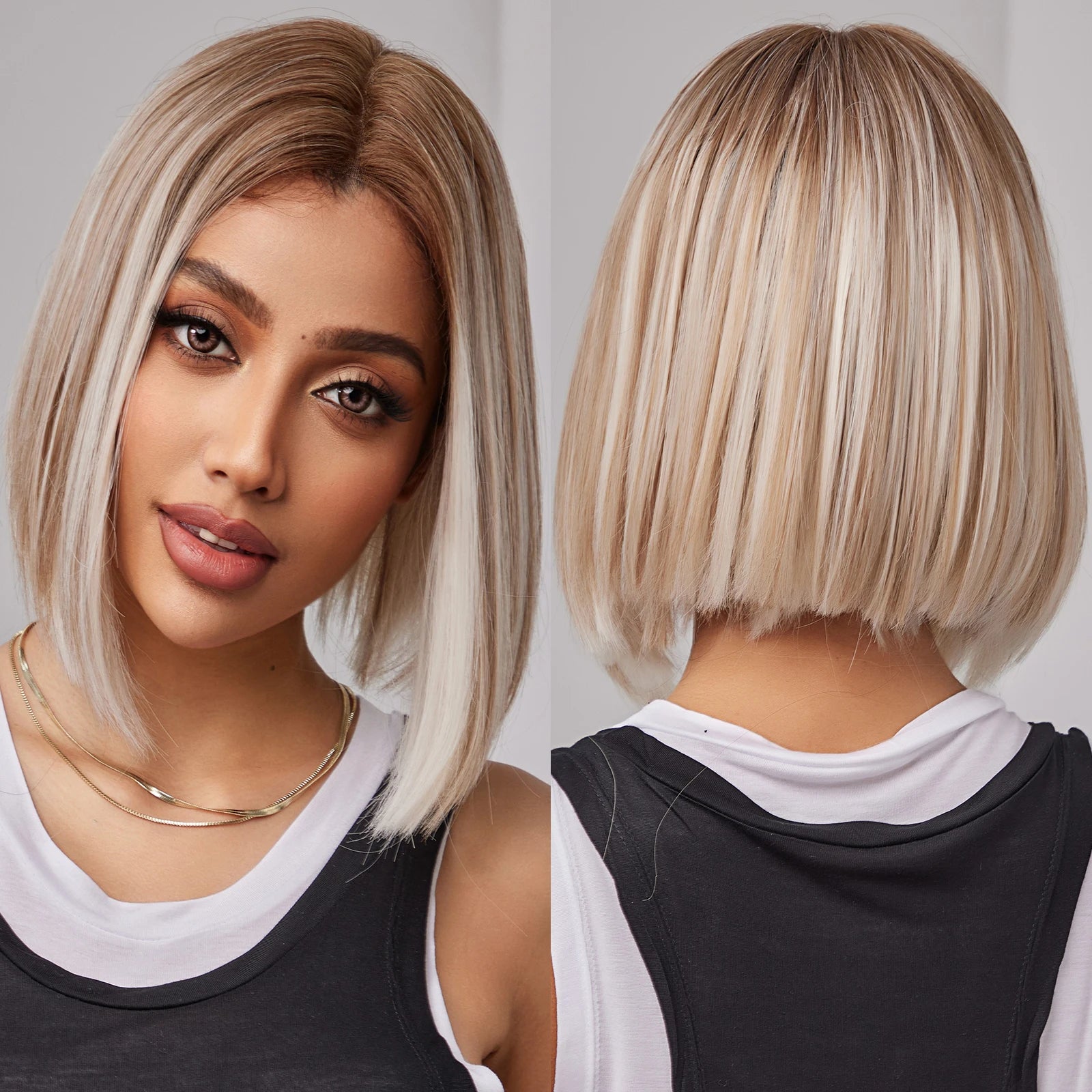 Wholesale Brown White Blonde Lace Frontal Wigs Short Straight Bob Highlight Synthetic Lace Wig Natural Futura Hair