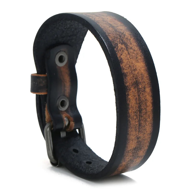 2025 New Vintage Style Genuine Leather Bracelet Cowboy Wristband Men Hand Accessories Wide Wrap Bracelets Trendy Jewelry Gifts