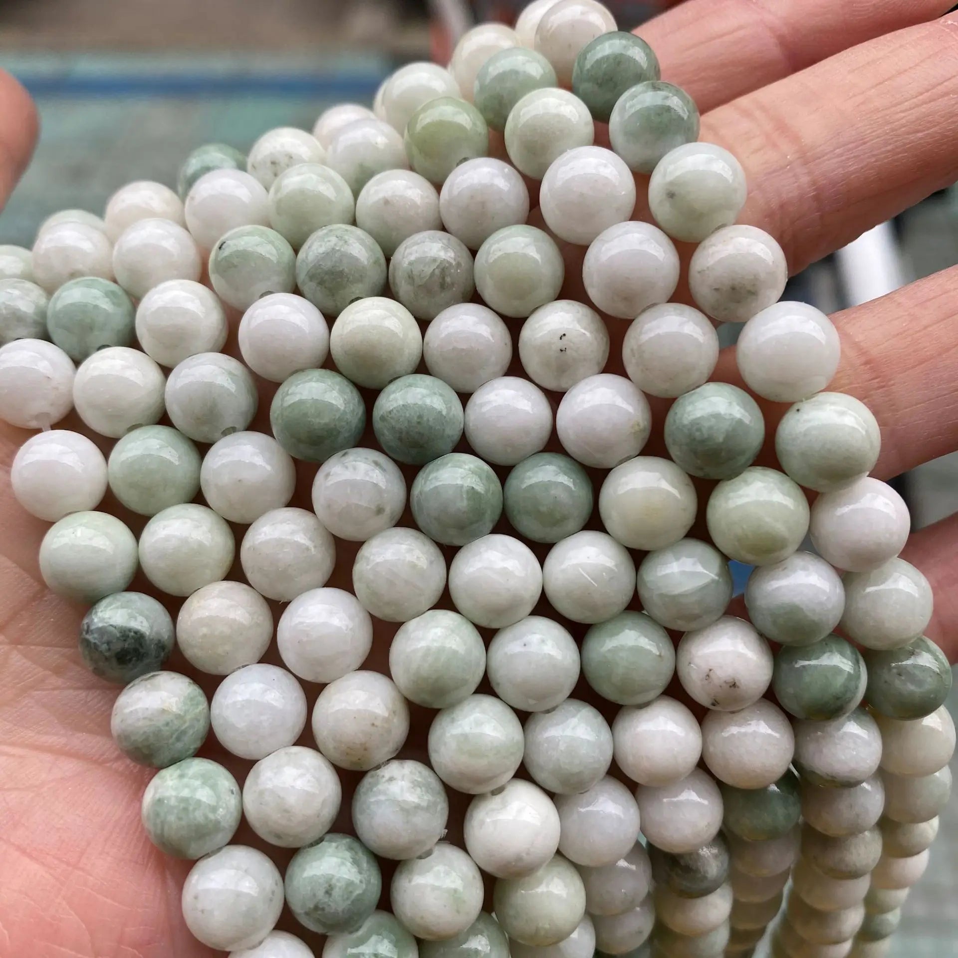 Birthstone Gemstone Crystal Round Stone Bead Bracelet Natural Gem Stone Loose Beads Maotian Green Jade