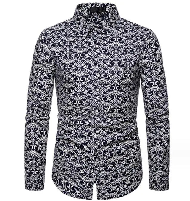 New Fashion Men 3D Print Long Sleeve Button Shirt Lapel Collar Gentleman Mens Dress Shirts Casual Fit Designer for Men Shirt