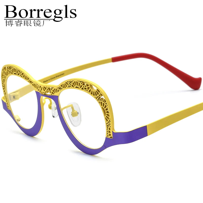 Borregls Colorful Titanium Glasses Frame Women 2025 New Designer Small Oval Eyeglasses Men High Quality Optical Eyewear 185826