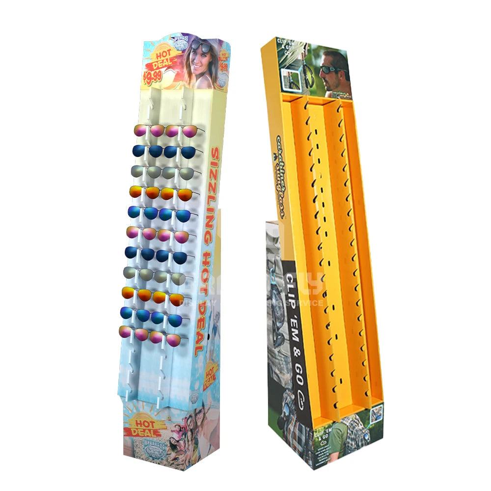 Custom Recyclable Eco-friendly Corrugated Cardboard Eyewear Display Stand Holds 24 Pairs Sunglasses Advertising Use