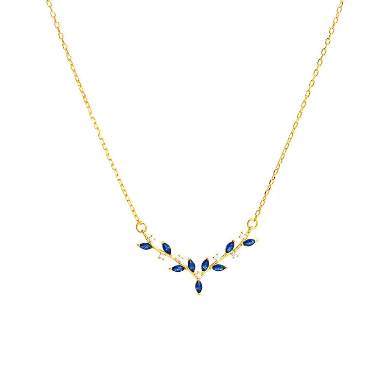 Rainbowking Dainty S925 Sterling Silver Lucky Elk Charms Ins Jewelry 18k Gold Plated Sapphire Leaves Pendant Chokers Necklace