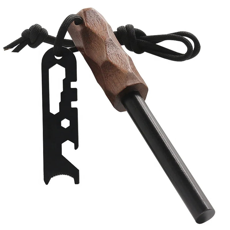 Outdoors All-Weather Premium Wooden Handle Flint Steel Fire Starter for Camping Kit
