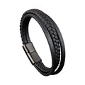 Men's Stainless Steel 316L Magnetic Genuine Leather Bangle Striped Fashion Bracelet Wrap