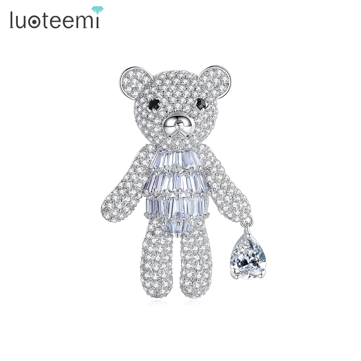 LUOTEEM 2026 New Style Fine Moving Bear Women Brooch Pins Copper Brass CZ Cubic Zirconia for Clothing Decoration Brooch