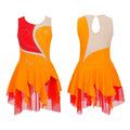 Kids Girls Stylish Clothing Sleeveless Round Neckline Rhinestone Decorated Patchwork Style Hollow Back Skating Dance Dress