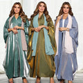 Women's Elegant Satin Abaya Dress Dubai Fashion's Latest Design with Solid Bat Sleeves Open Robe Breathable and Generous