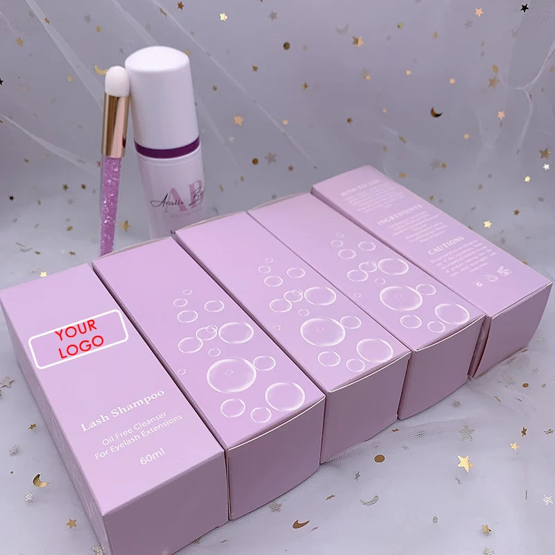 Wholesale Curved Brush Unscented Lash Shampoo Personalized Bottles Non Washable Lash Extensions Shampooing Kit