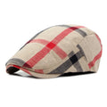 NOVA Spring Summer Cotton Linen Mens Homm Caps Tartan Check Plaid Adjustable Newsboy Hats Flat Cabbie Gatsby Cap Beret Golf