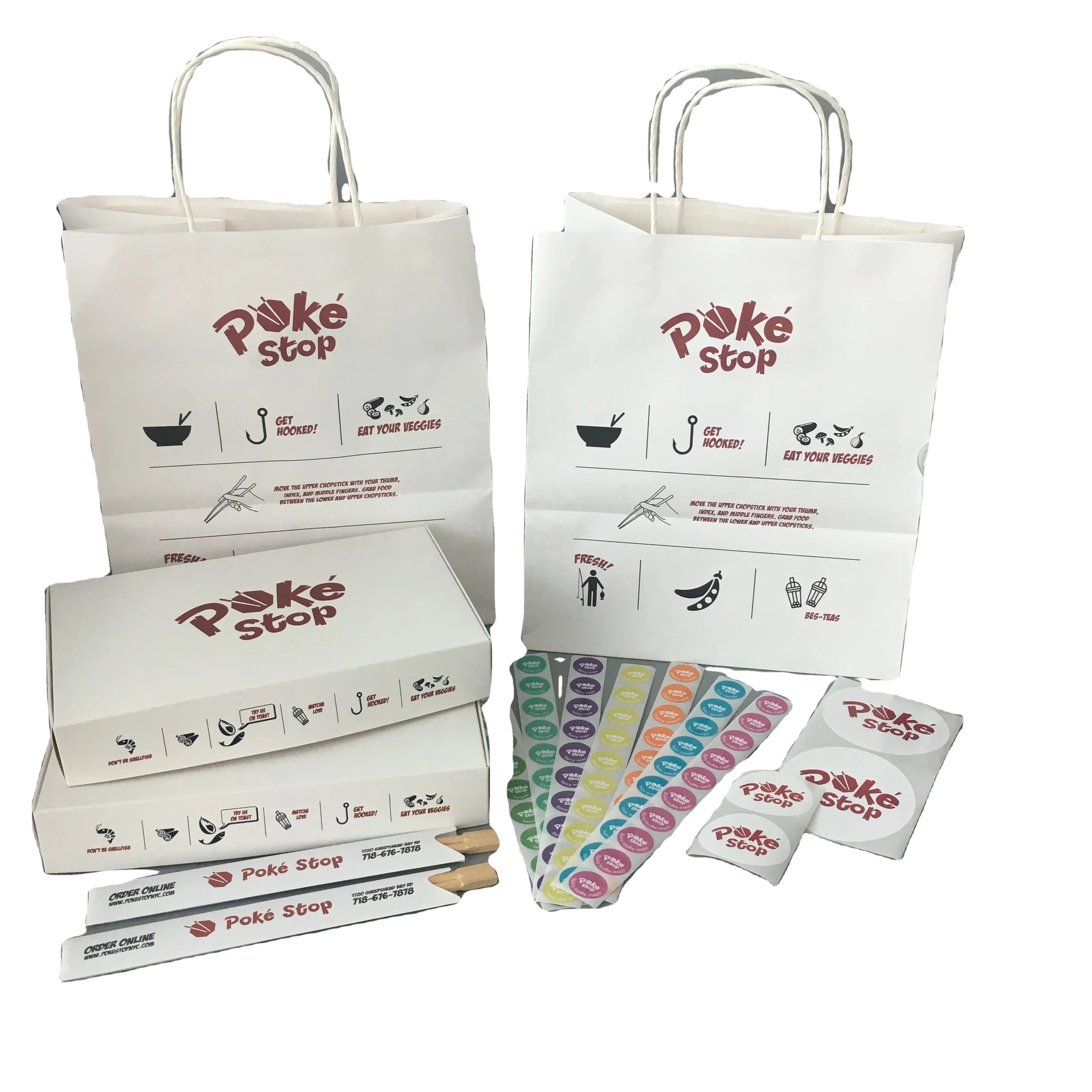 Custom Recyclable Kraft White Takeaway Square Box Paper Bags Eco-Friendly Grease Oil Proof Food Sushi Potato Chips Baby Food