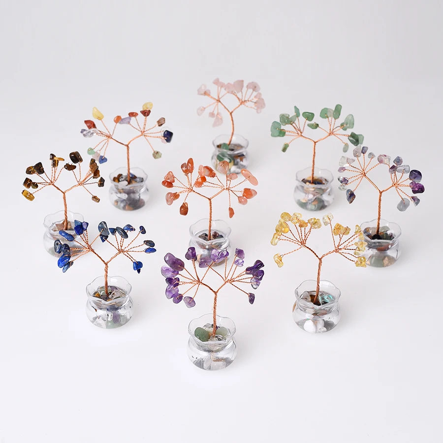 Wholesale Mini Gravel Flowerpot Tree Crystal Chips Polished Technique Feng Shui Decoration Mascot High-quality Crystal Crafts
