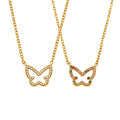 Fashion 18K Gold Plated Stainless Steel Charm Jewelry 18k Gold Plated Butterfly Cutout Necklace With Cubic Zircon
