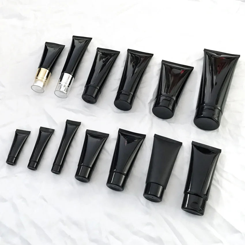 Empty 10g 100g 200g Black PE Soft Cosmetic Containers refillable travel bottle good price for blush use