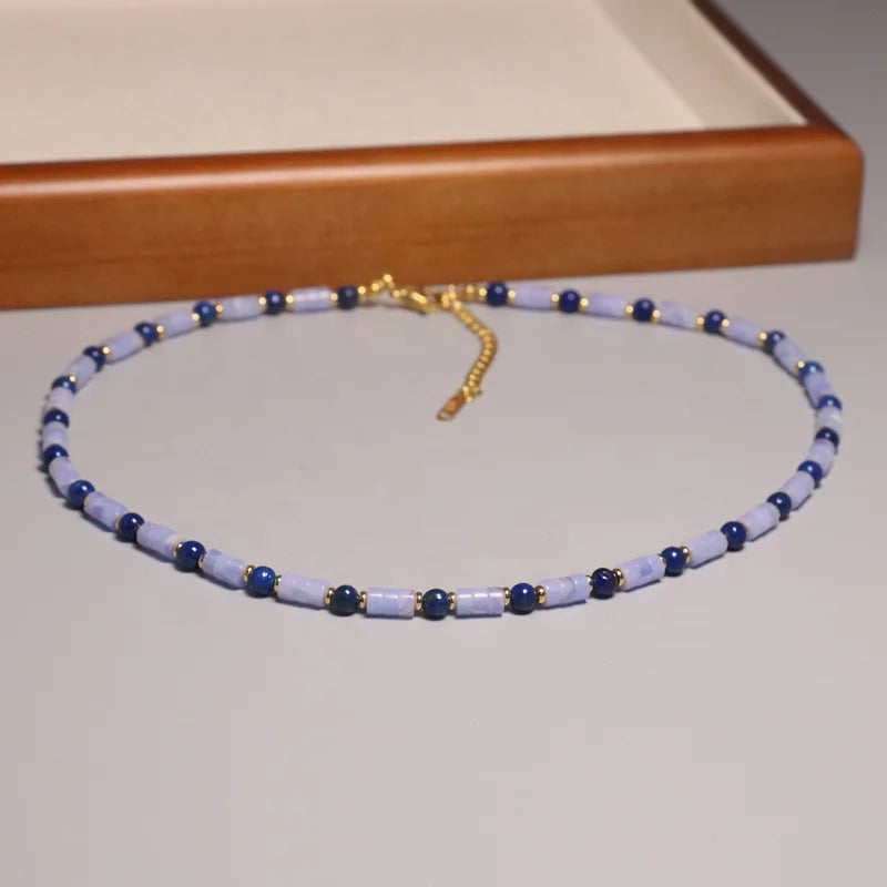 Vintage Natural Lapis Lazuli Beaded Necklace for Women Semi-precious Amethyst Gemstone Healing Crystal Energy Stone Choker