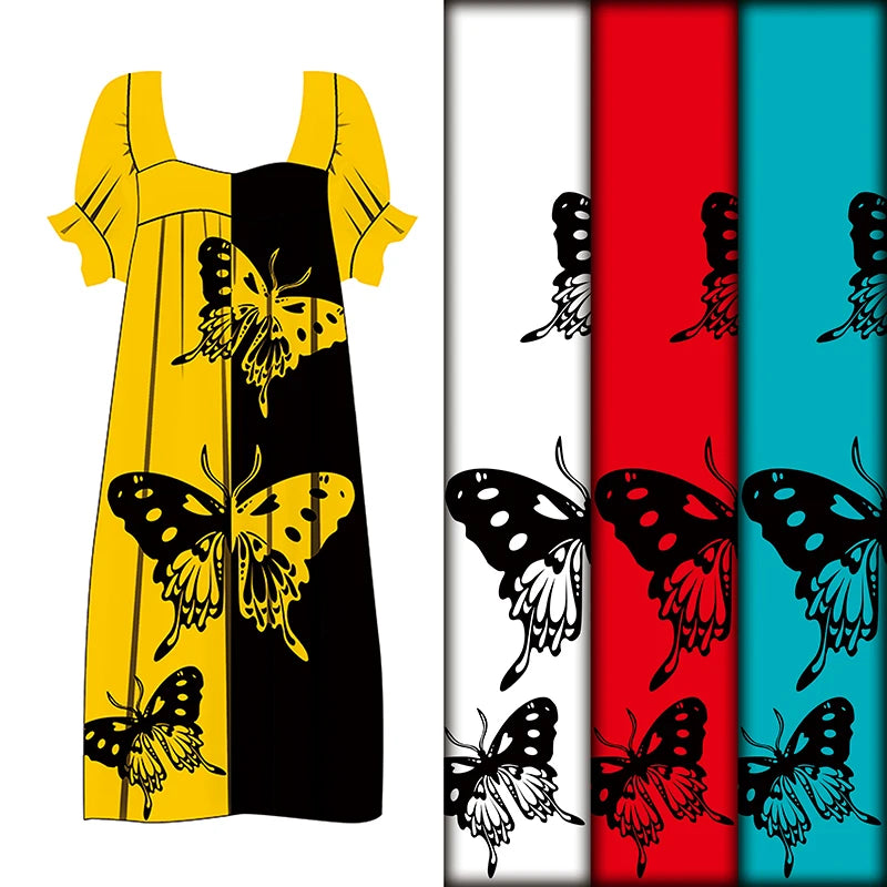 Henry New Design Red & Black Patchwork Big Butterfly Print Polyester Breathable Fabric for Clothing