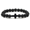 G948 Jewelry Nature Lava Rock Stone Turquoise Stretch Bracelets Elastic Cross Beaded Bracelet