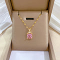 Exquisite Shining Pink Diamond CZ Necklace Adjustable Stainless Steel Lip Chain Cubic Zircon Necklace Jewelry for Women Girls