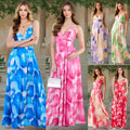 Women Summer Bohemian Beach Dress Deep V-neck Printed Casual Long Dress
