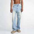 WMJ-030 Light Blue Japanese Style Denim Jeans Washed Baggy Fit Straight-leg Men's Jeans