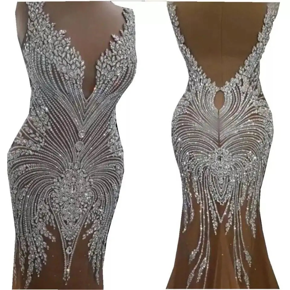 Sparkle African India Crystal Beaded Panel Full Piece Laces for Dressing Lace Fabric for Evening Events
