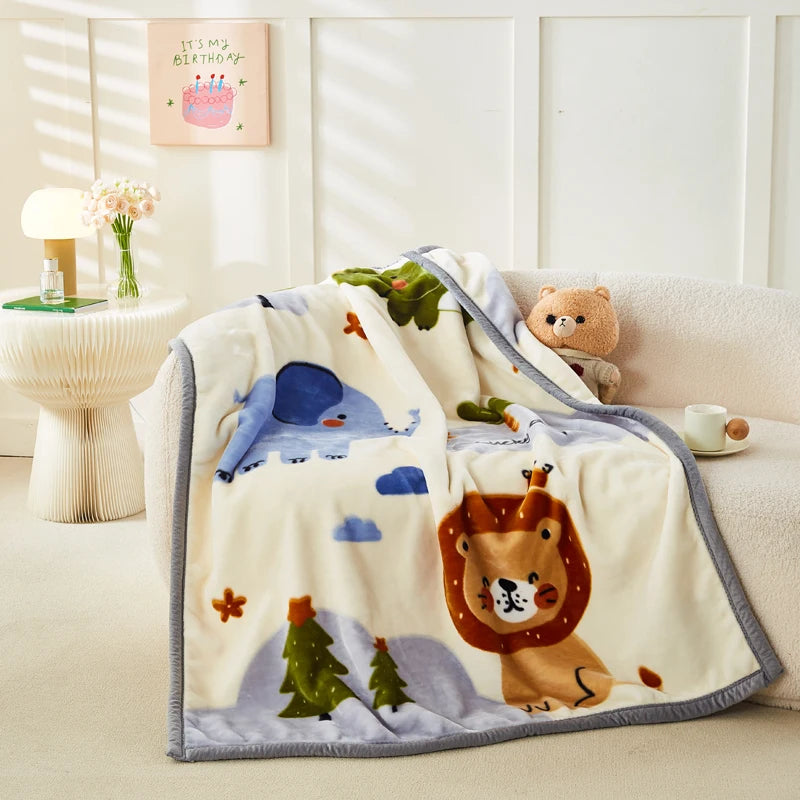Wholesale Polyester Kids Blanket Animal Cute Print Blanket Double Layer Raschel Mink Blanket
