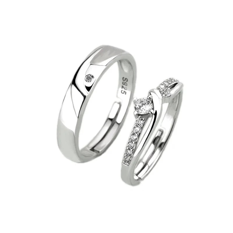 Silverbene 925 Sterling Silver CZ Cubic Zirconia Engagement Promise Couple Anniversary Wedding Women Men Ring