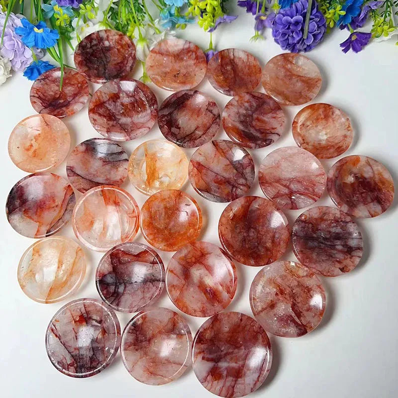 Wholesale Crystal Healing Stones Round Bowl Natural Hand Carved Red Fire Quartz Crystal Bowls for Decoration