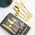 Engraving Flower Pattern Flatware Cutlery Gold Gift Set Knife and Fork Spoons Box Set for Christmas